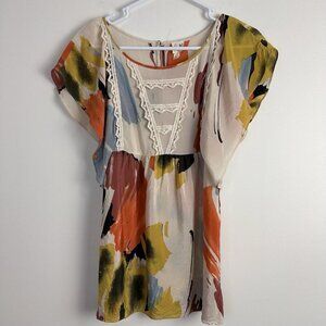 Anthropologie EDME & ESYLLTE Women's Silk Blouse Top 2‎ Flutter Sleeves Lace